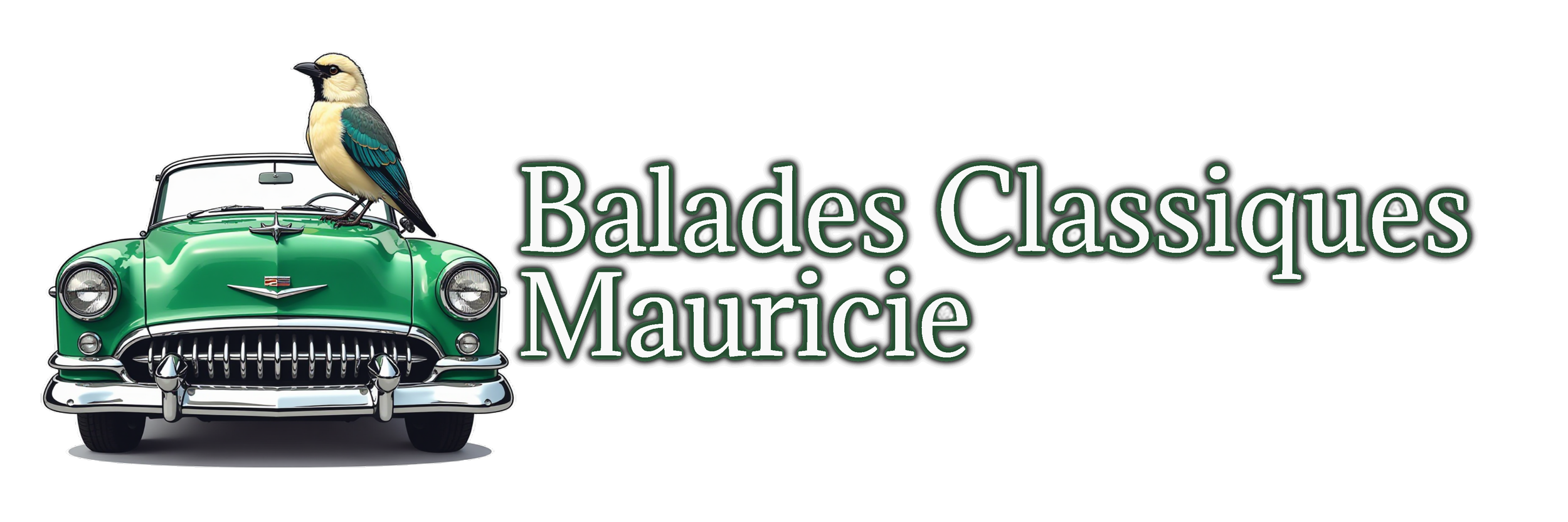 logo, bird sitting on green car