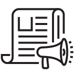 A newspaper with a megaphone icon next to it.