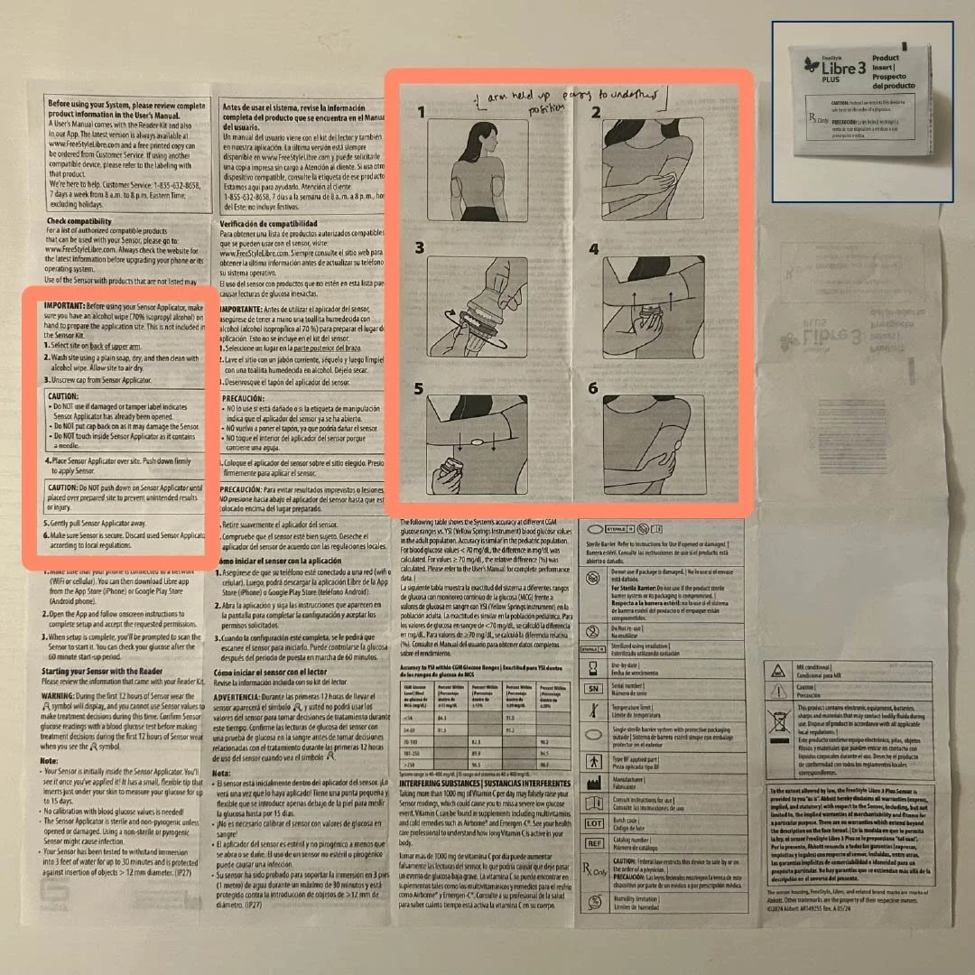 The 2 coral boxes highlight the distance between the written instructions and corresponding illustrations.