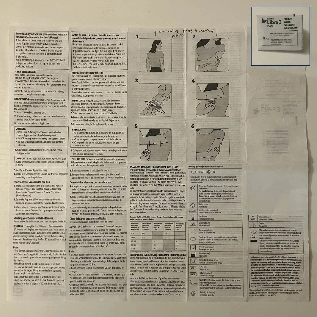 Photo of Freestyle Libre 3 product insert.