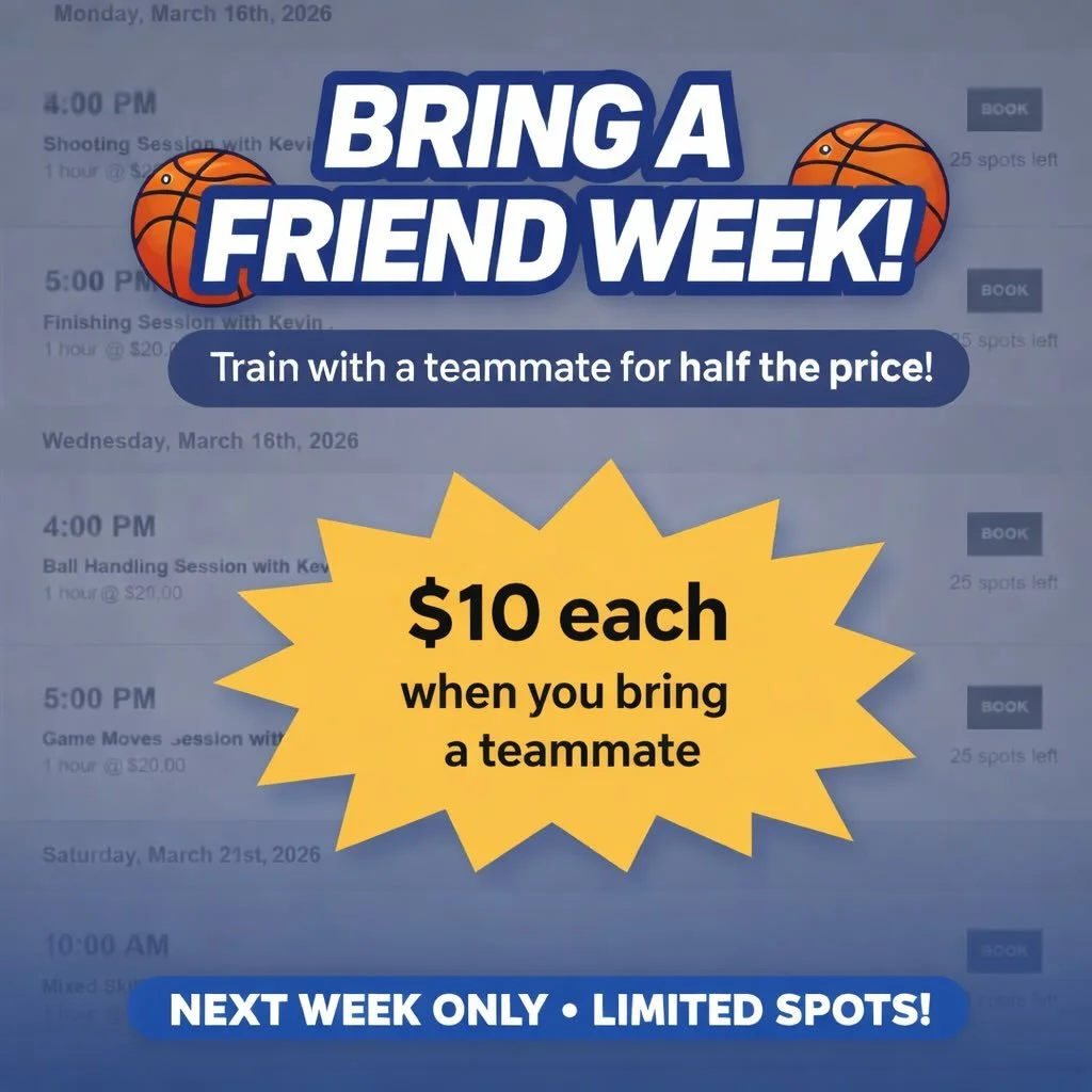 Spring Break Special! 🏀

Next week is Bring a Friend Week at Armstrong Trained.

Athletes can bring a teammate and train together for $10 each, 50% off for both athletes!

Great chance to:
✔️ Get extra reps
✔️ Train with a friend
✔️ Try Armstrong Tr