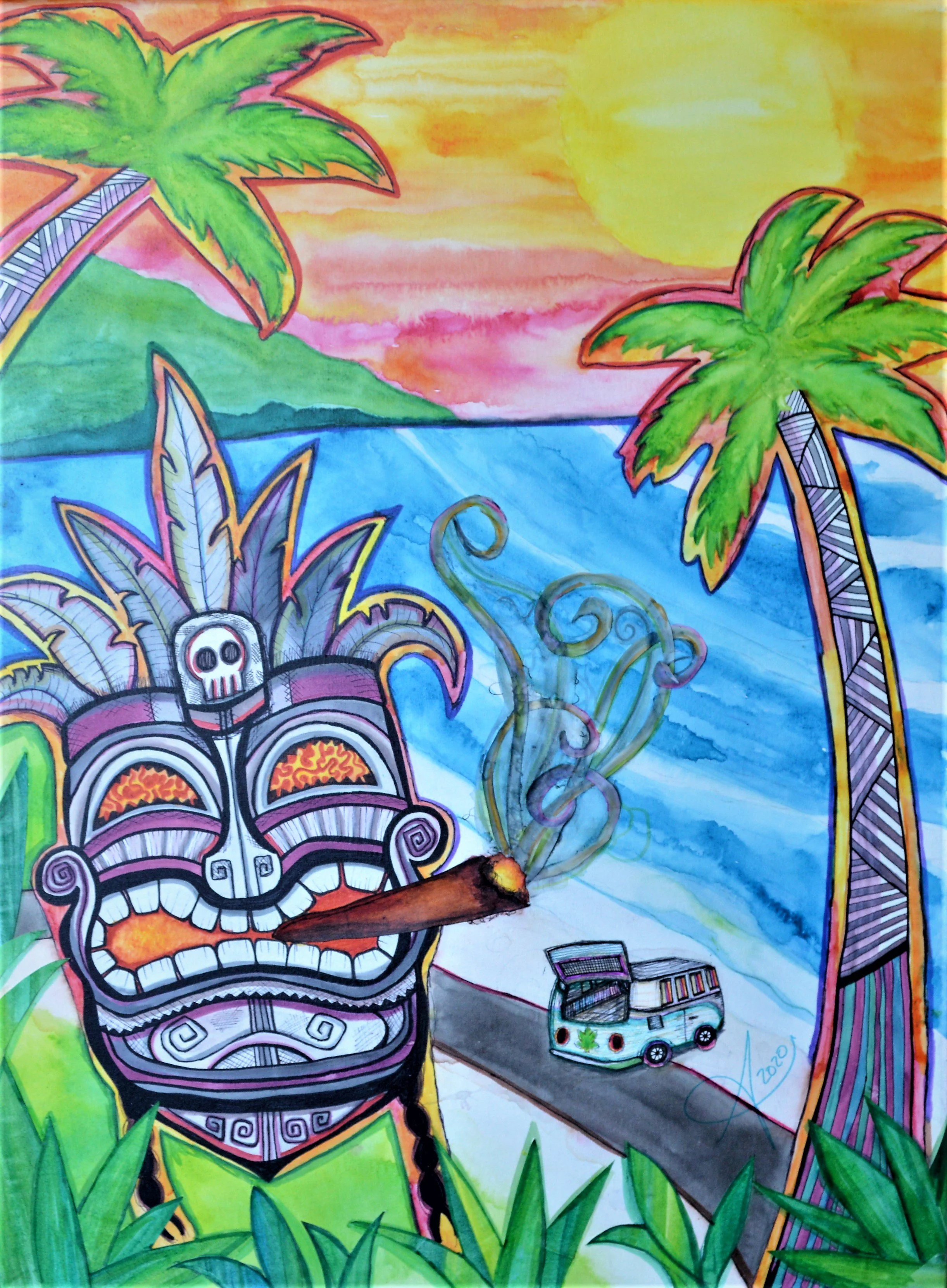 Maui Dogg | OG SOLD | mixed media - paper & acrylic on 18"x24" canvas