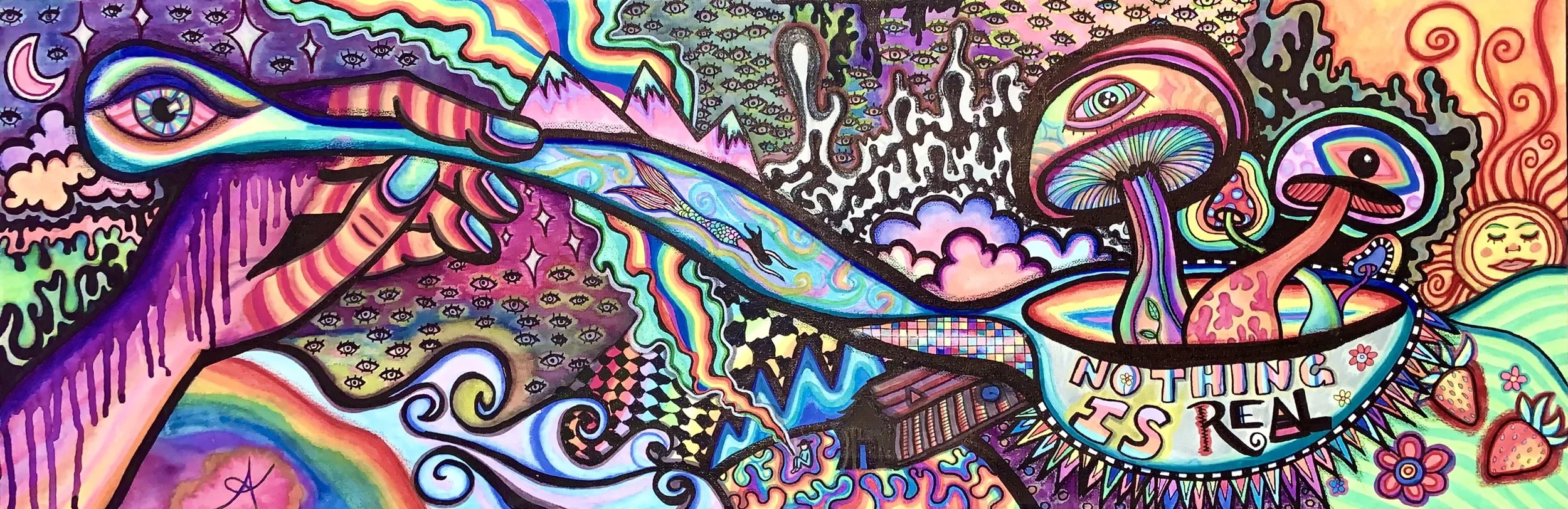Sour Sunset | OG FOR SALE | watercolor & ink on 12"x36" canvas