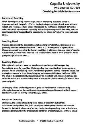 Capella University - Heather Penny - PhD Coaching Purpose
