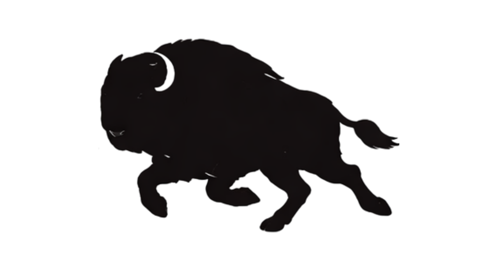 A black illustrated bison running. 