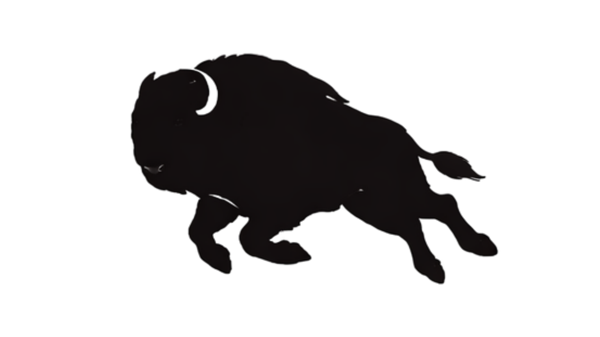 A black illustrated bison running. 