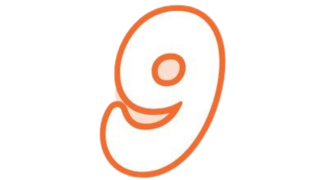 Cartoon of a smiling smiley face with an ear-shaped design in orange and white.