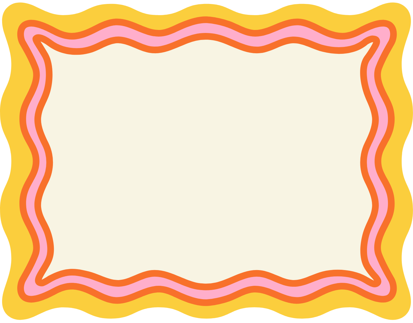 Colorful decorative border with wavy lines in yellow, pink, and orange surrounding a blank off-white center.