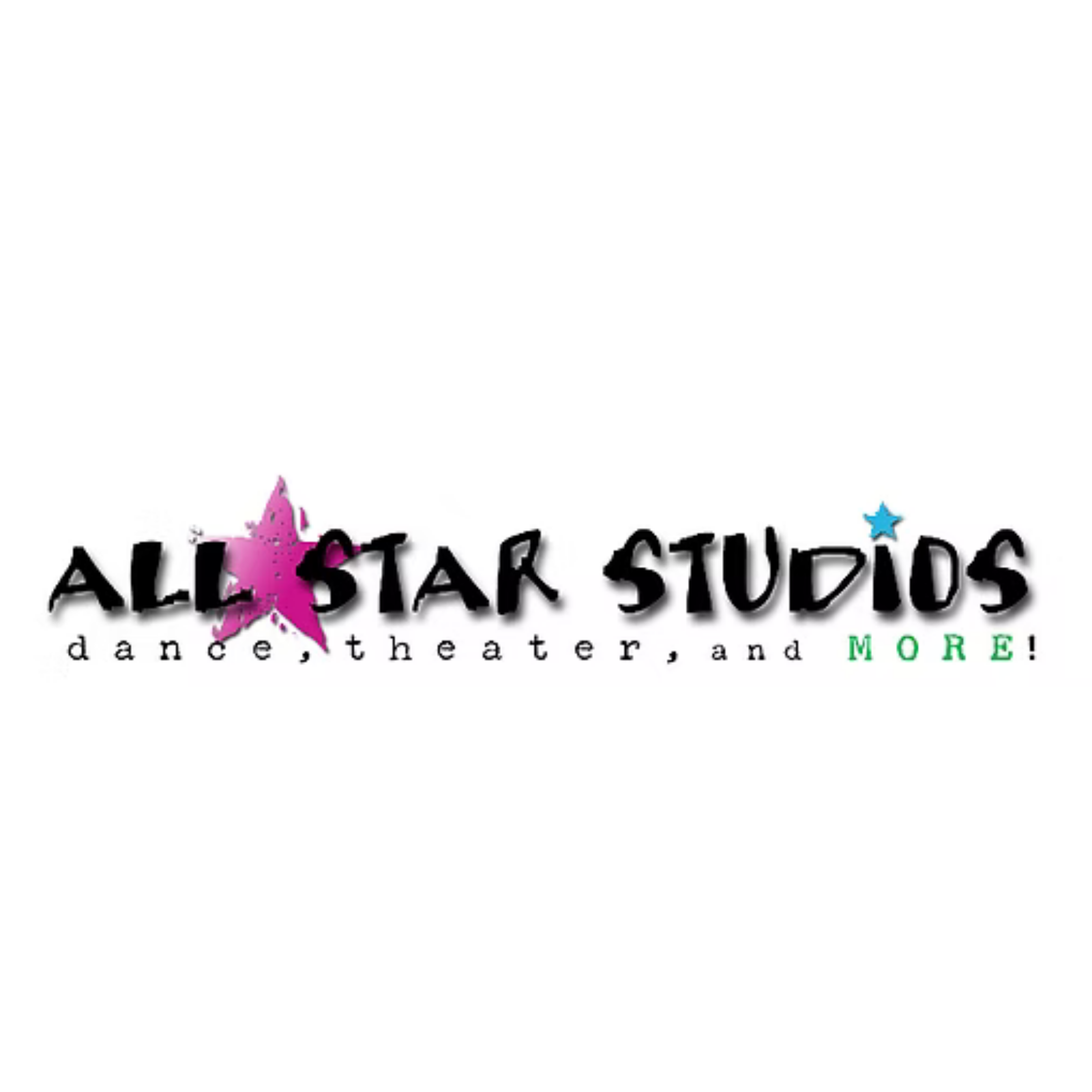 Logo for All Star Studios featuring a pink star, blue star, and the text 'All Star Studios' with smaller text 'dance, theater, and more!'.