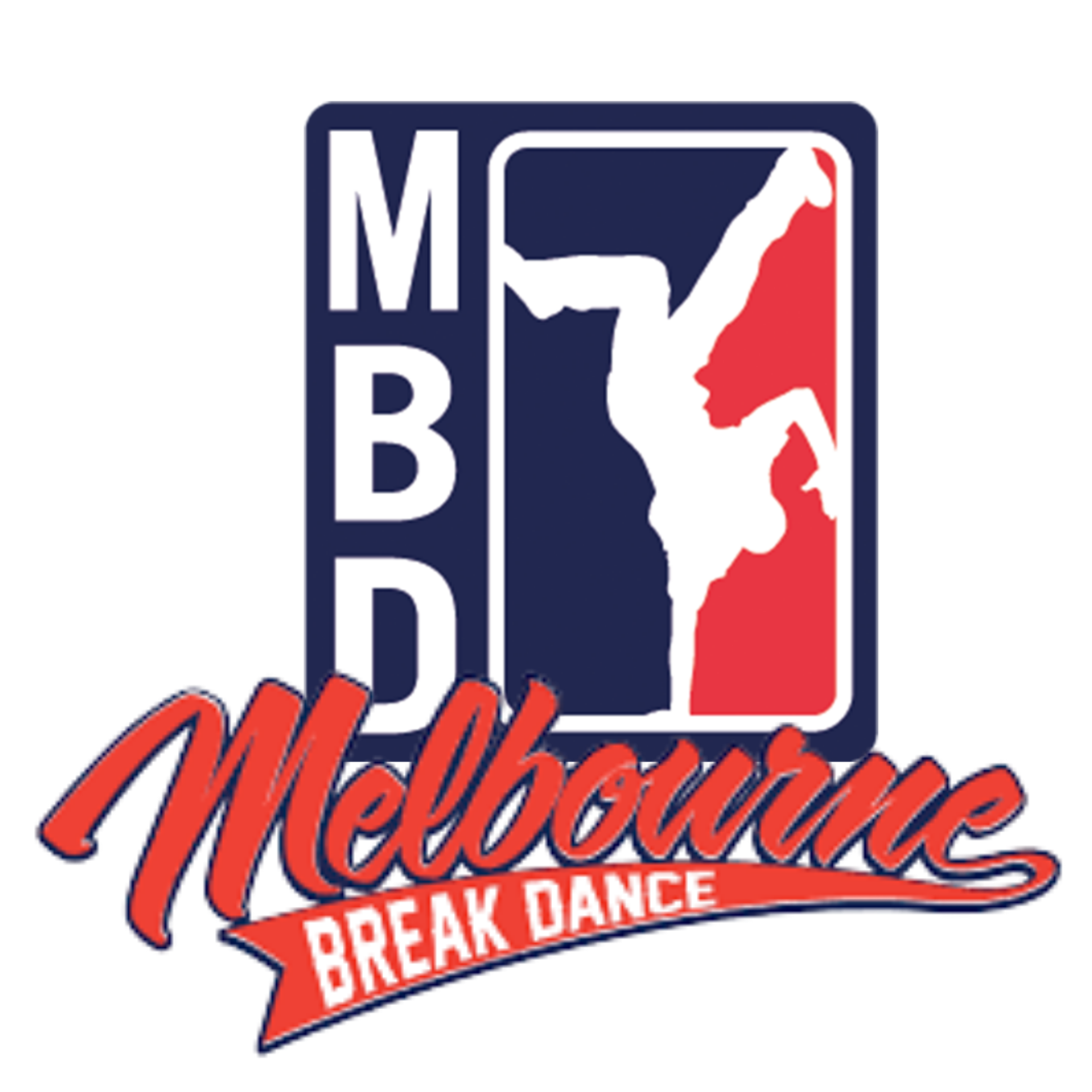 Logo of MBD Melbourne Break Dance with the outline of Australia in white, red, and blue, and the text 'MDB Melbourne' and 'Break Dance'.