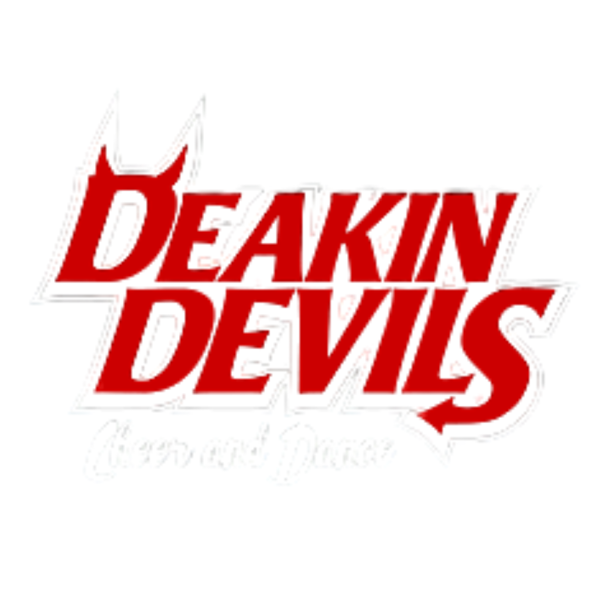 Logo of Deadkin Devils Club and Dance, featuring a stylized red devil's head outline with horns, and text in bold red and white fonts.