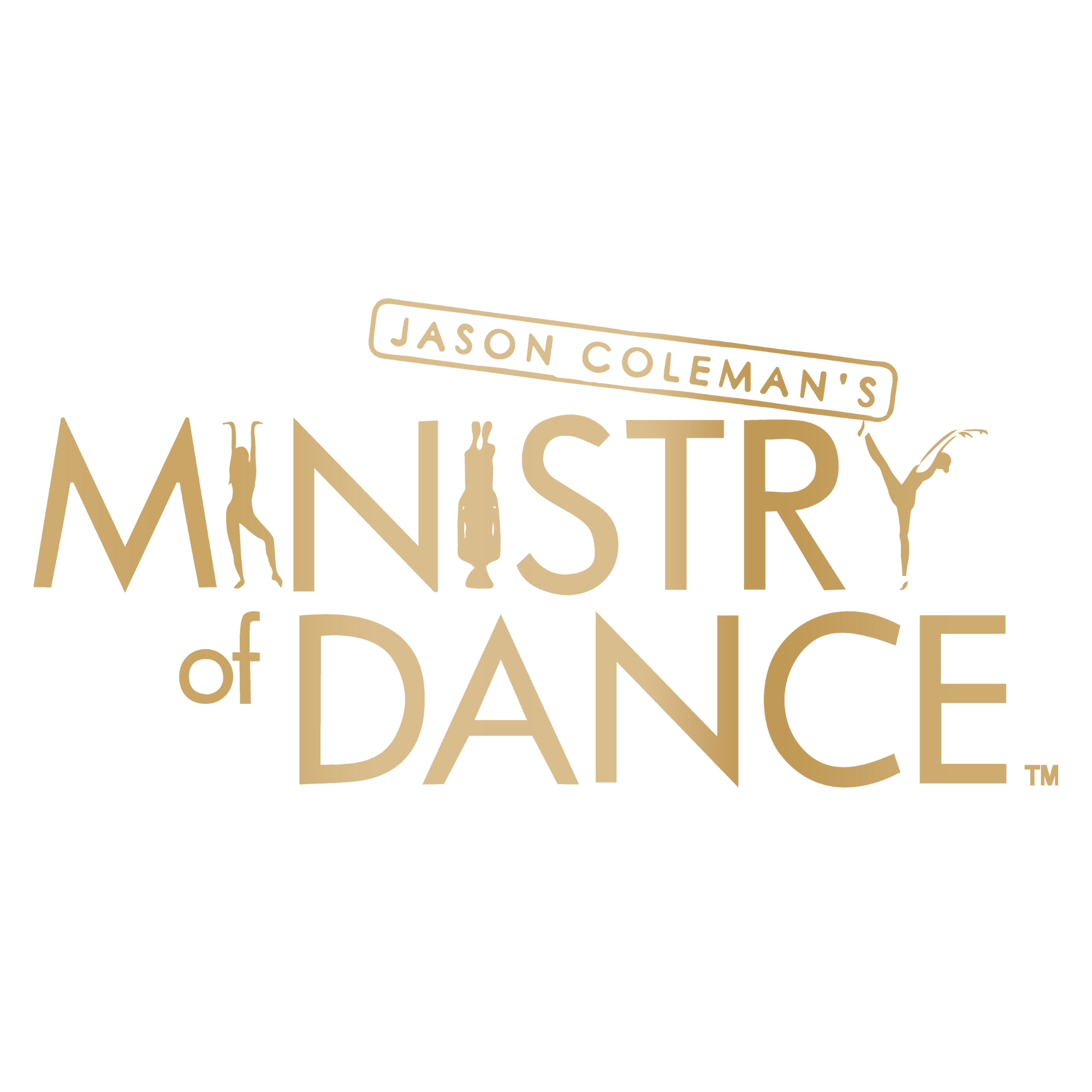 Logo for Jason Coleman's Ministry of Dance, featuring stylized text with dancer silhouettes incorporated into the letters.