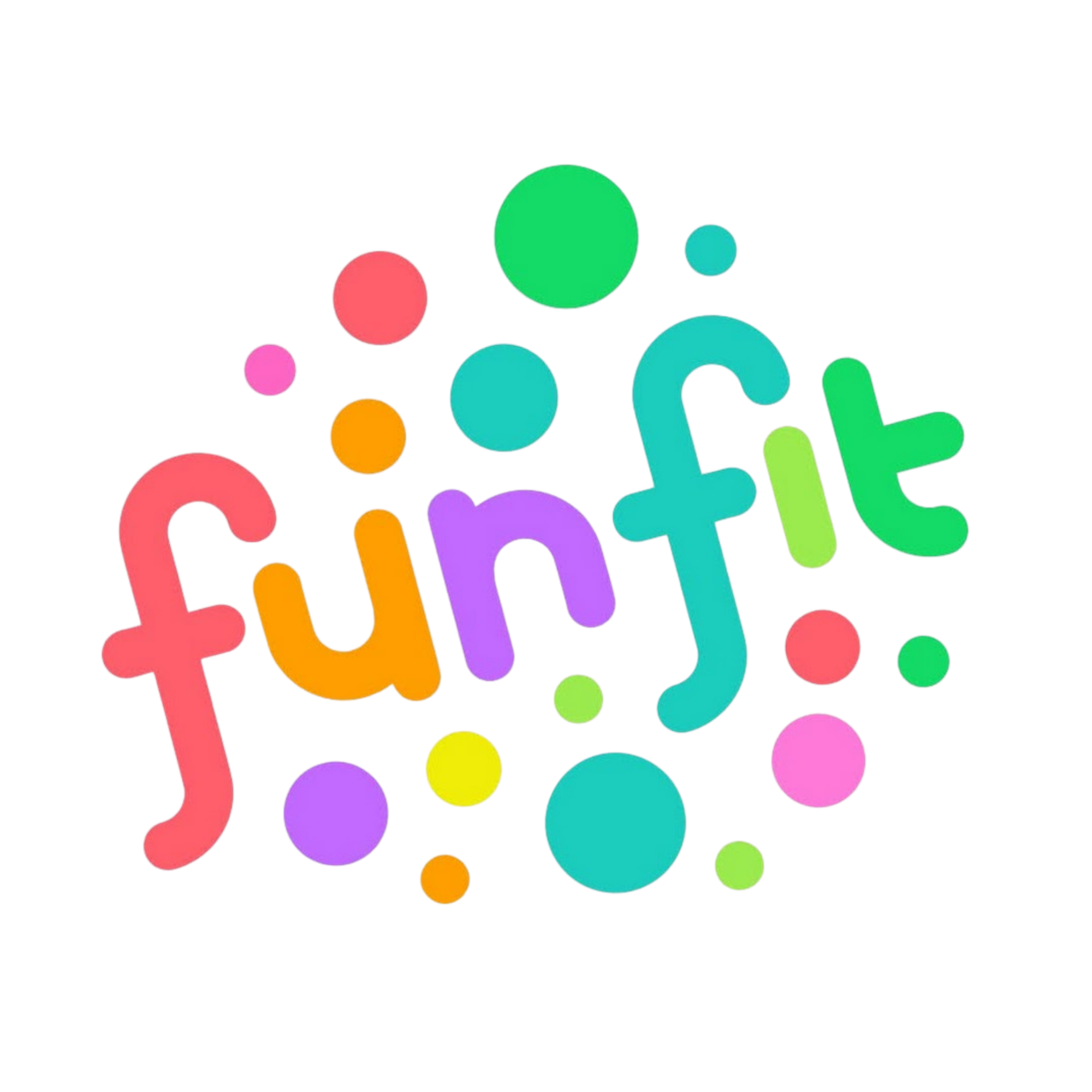 Colorful logo with the word 'funfit' surrounded by multicolored circles of different sizes.