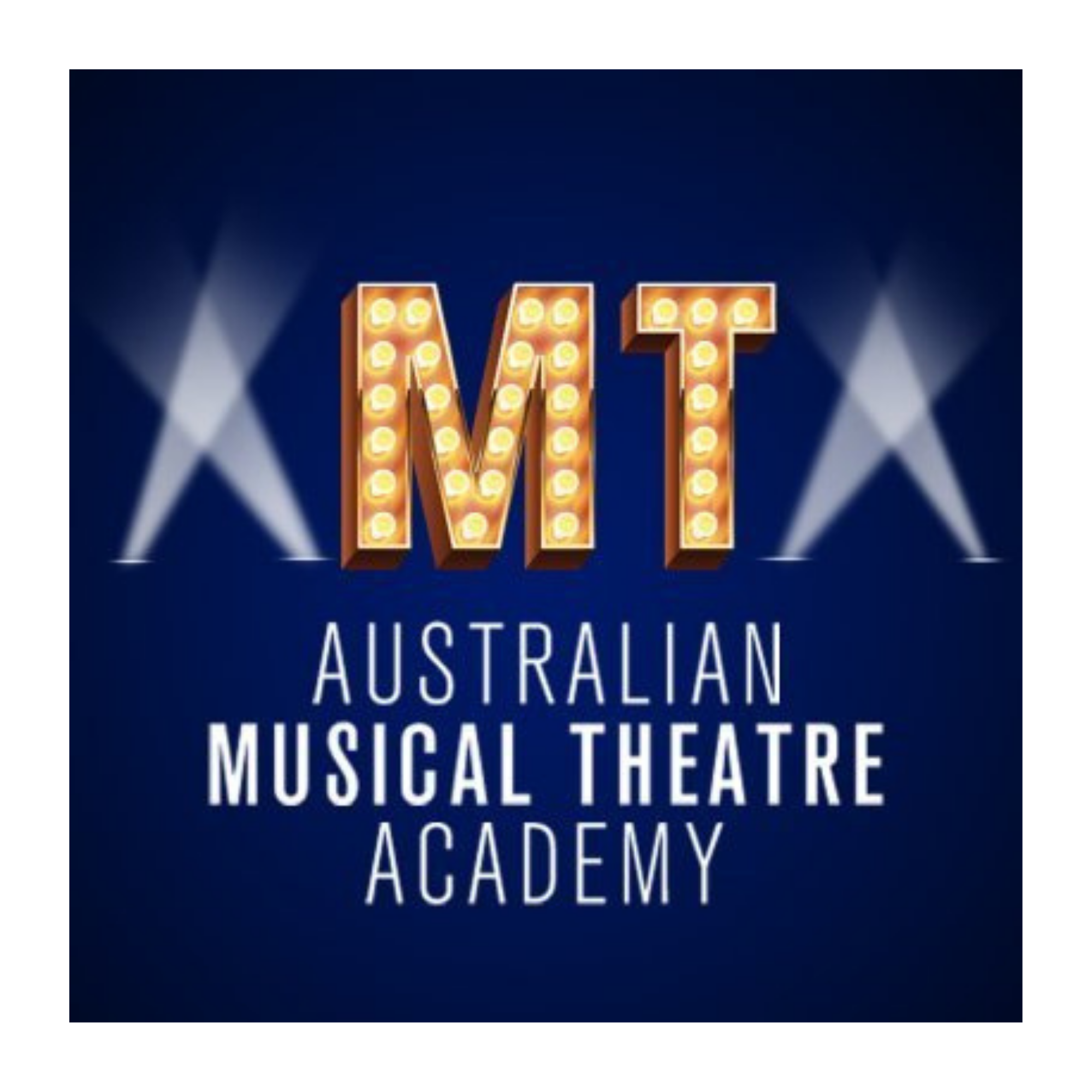Logo for the Australian Musical Theatre Academy featuring illuminated letters 