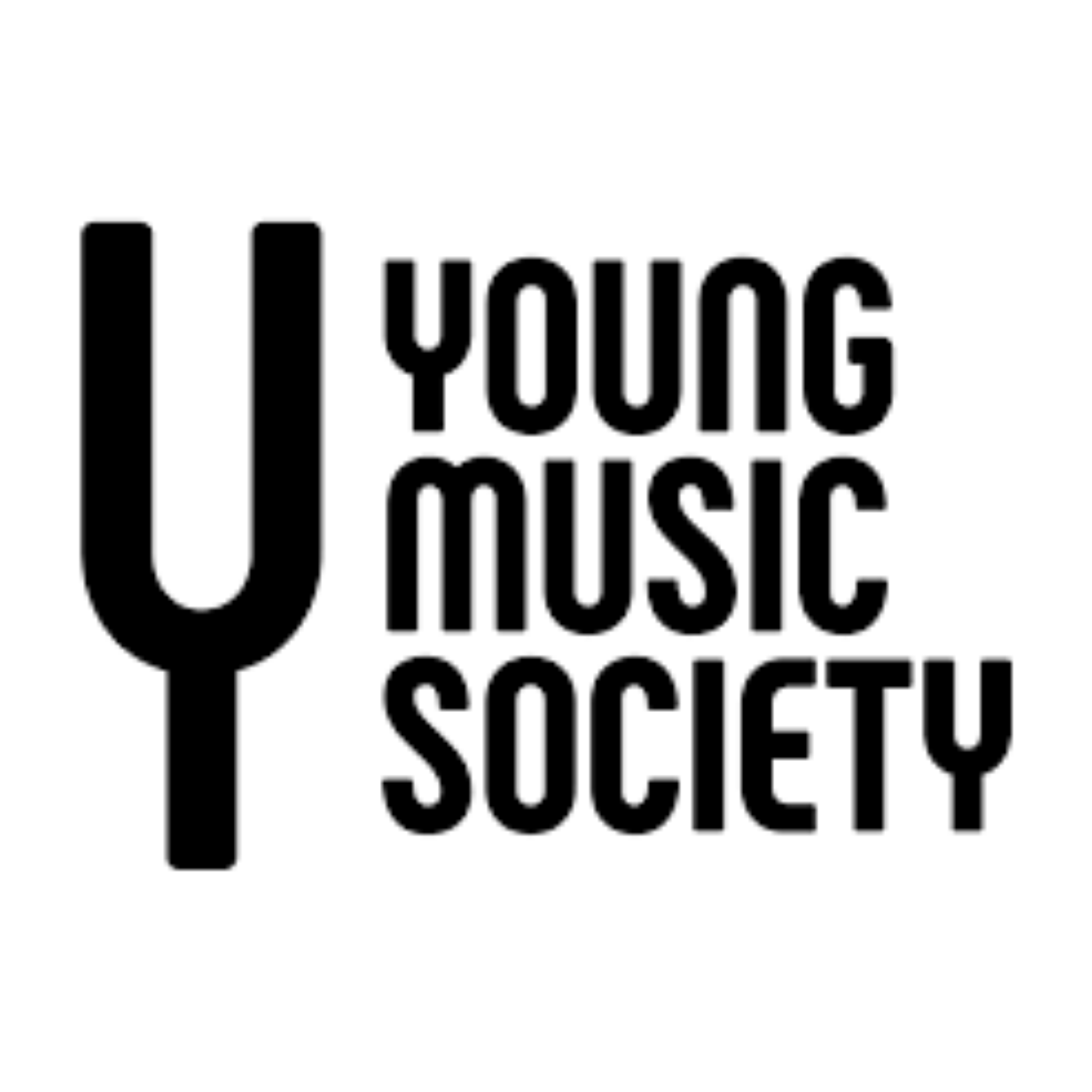 Logo for Young Music Society featuring a stylized black piano keyboard with the text 'Young Music Society' to the right.