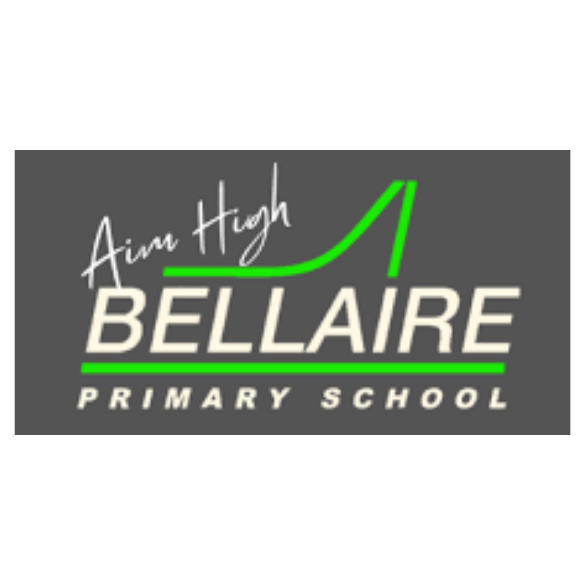 Bellaires Primary School logo with green and white text on a dark gray background