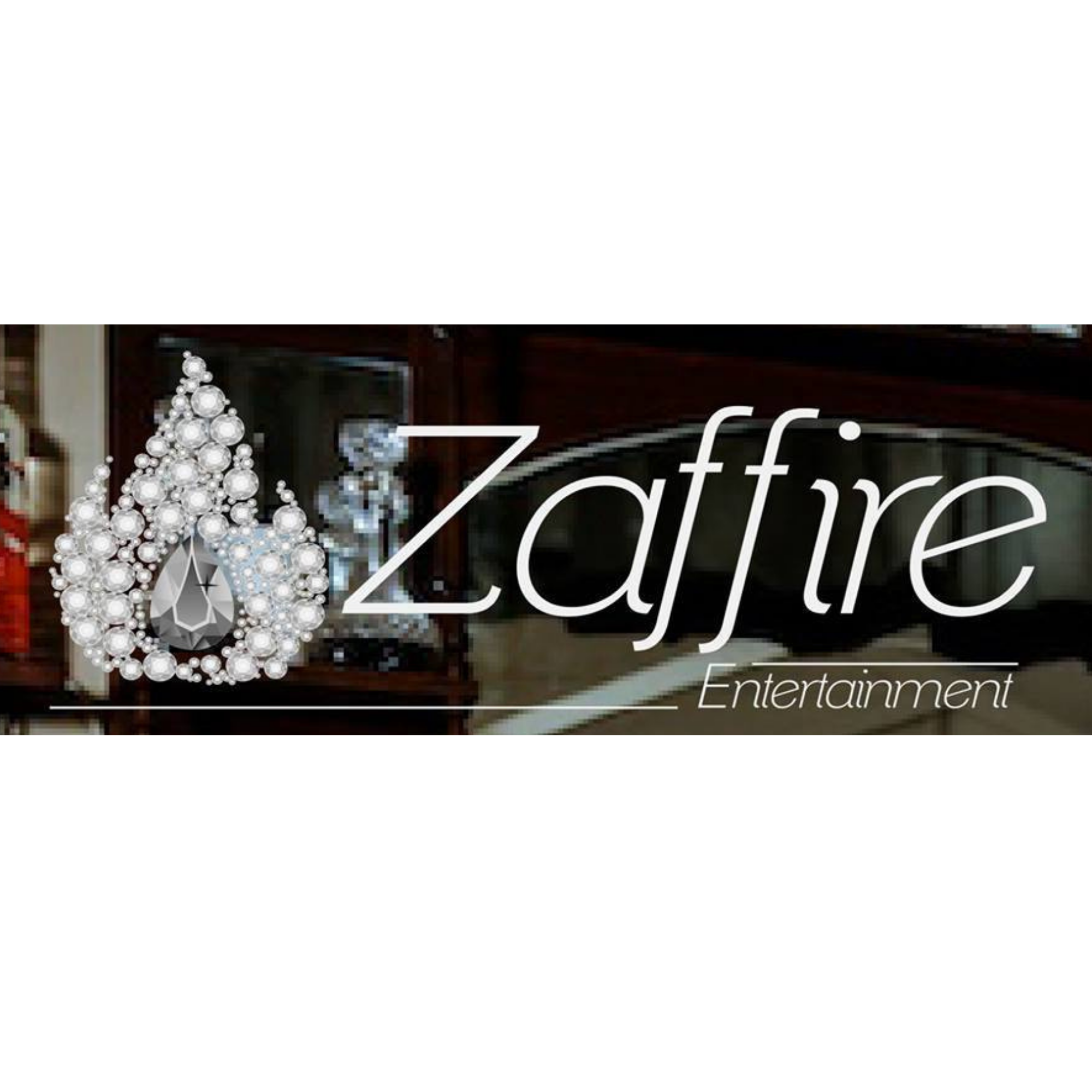 Zaffire Entertainment logo with a diamond and bubbles design on a dark background.