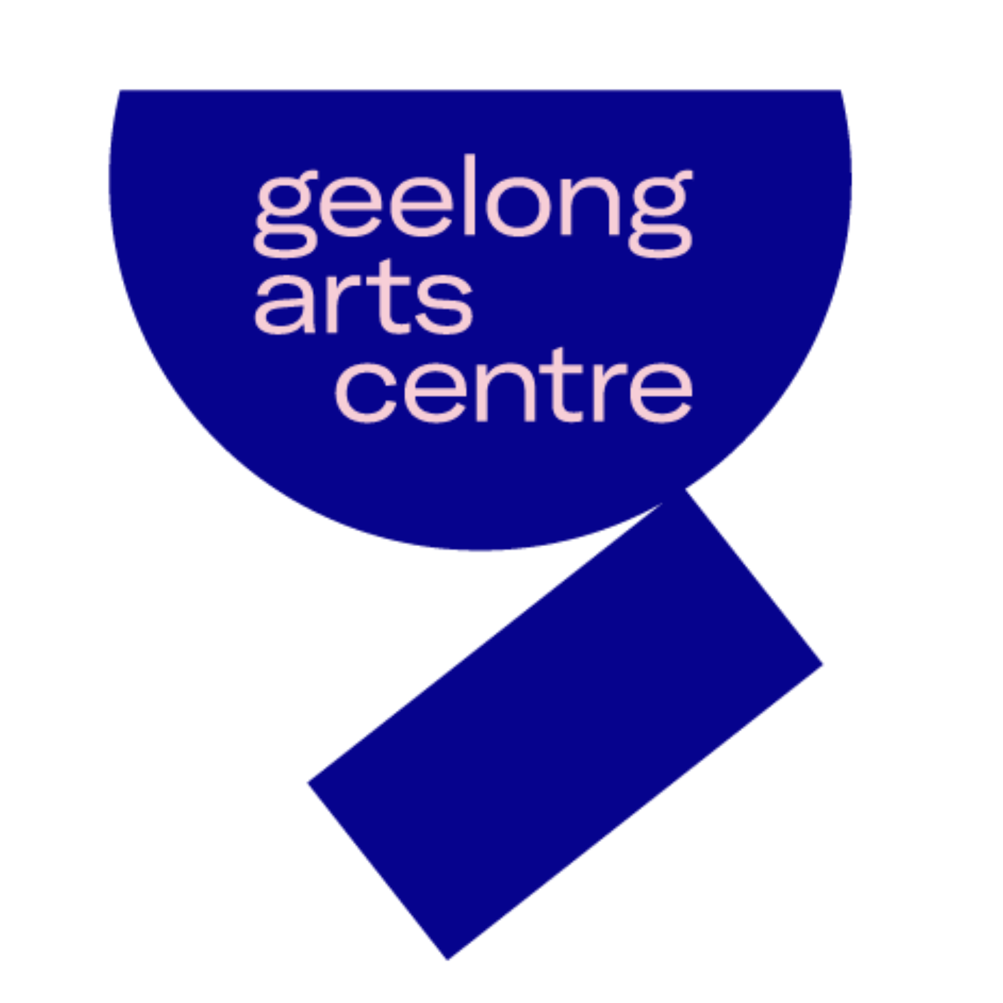 Logo of Geelong Arts Centre with a dark blue background and light purple text.