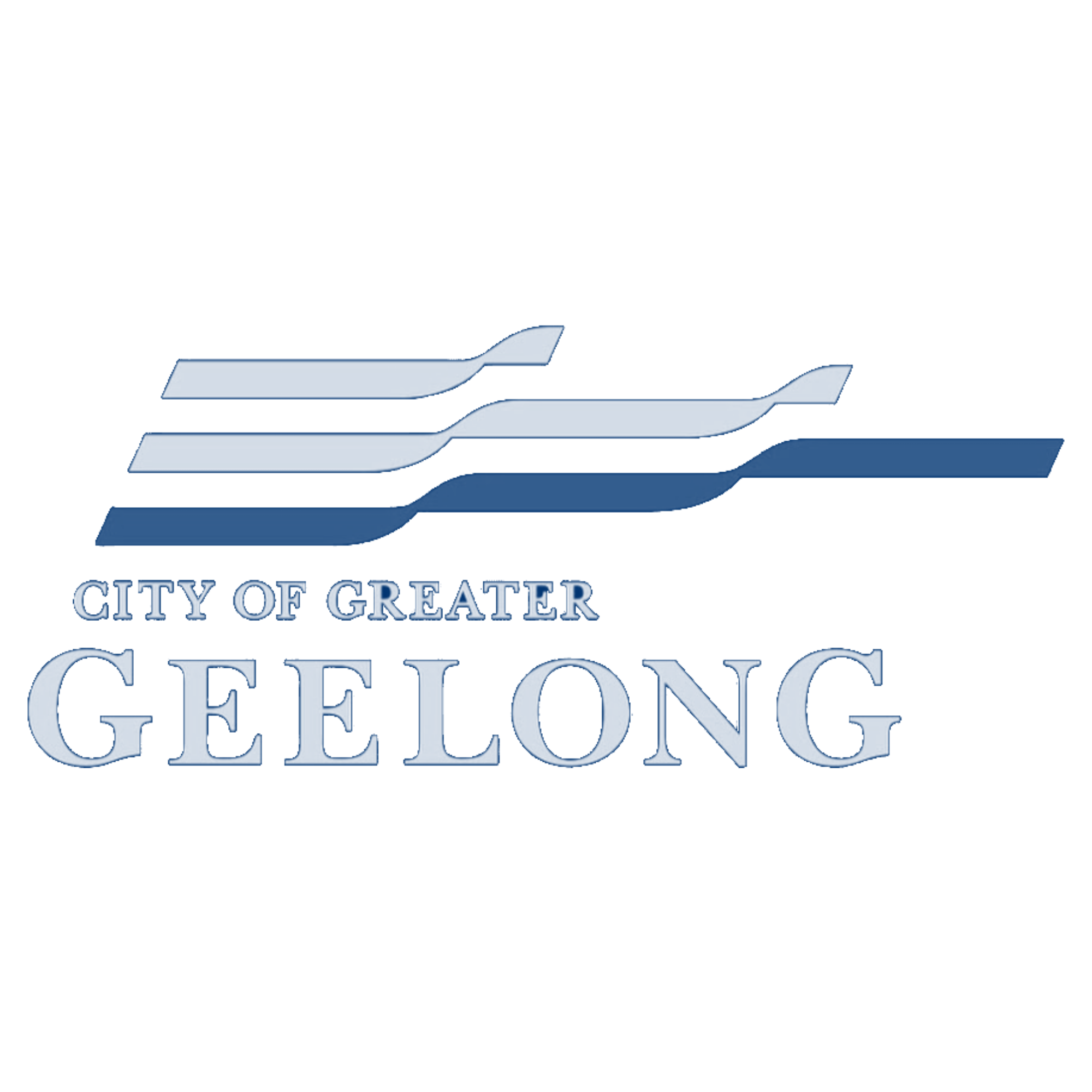 Logo of the City of Greater Geelong with stylized blue waves above the text