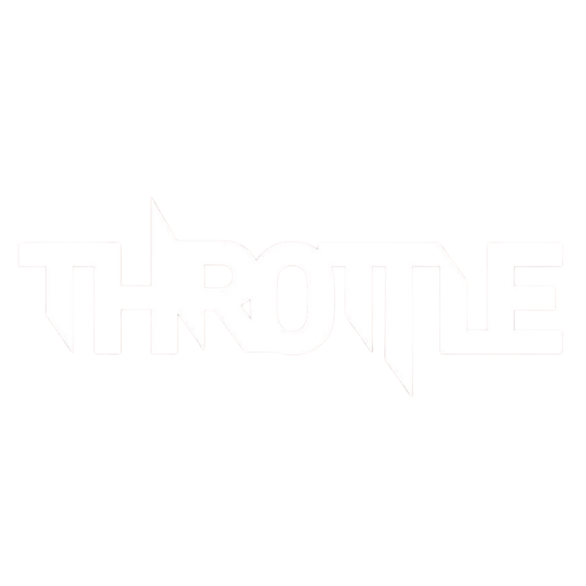 The word Throttle in stylized, bold, white font with a speech bubble design around the letter T, against a black background.