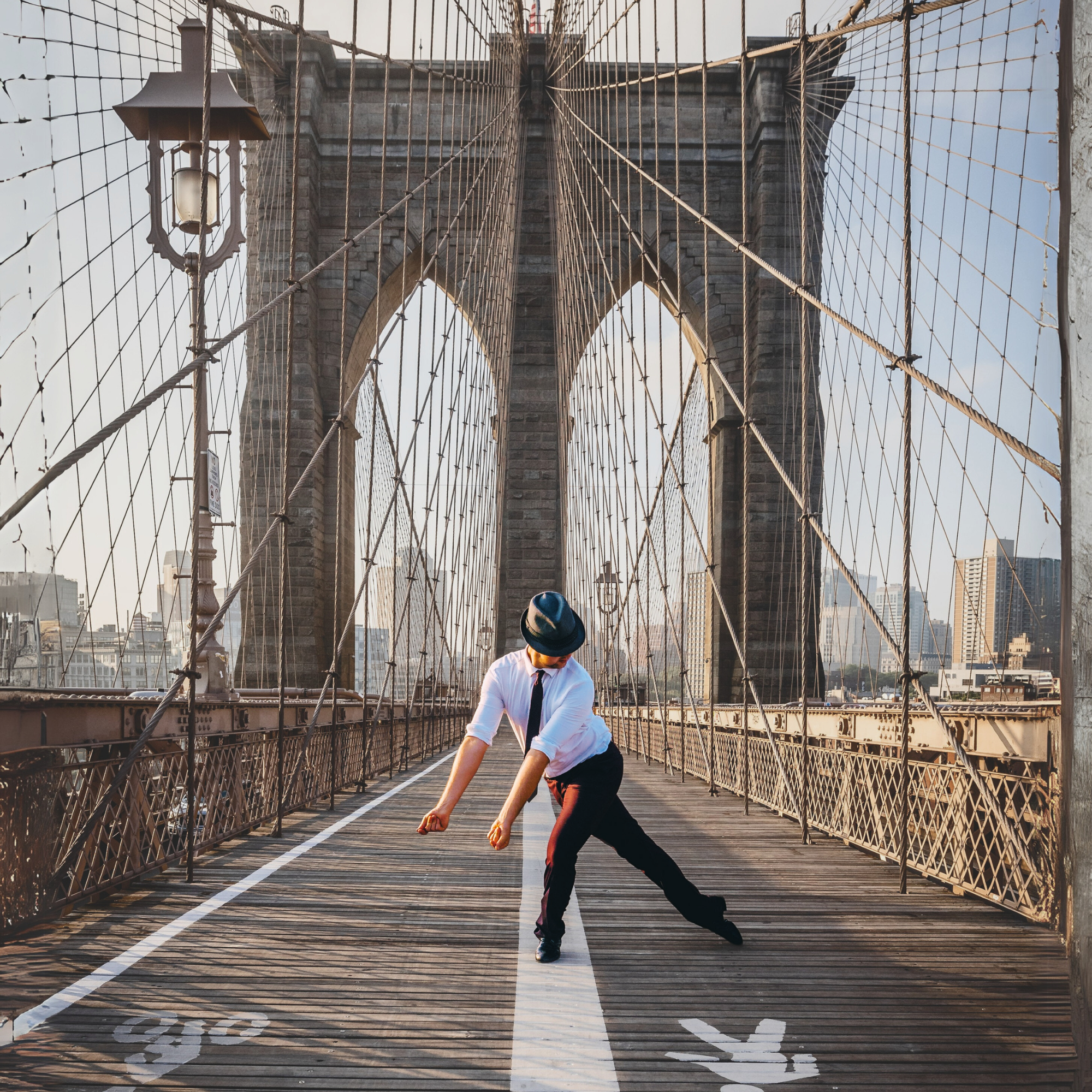 Kai Mann-Robertson Hat Wearing Fosse Jazz Dancer on the Brooklyn Bridge