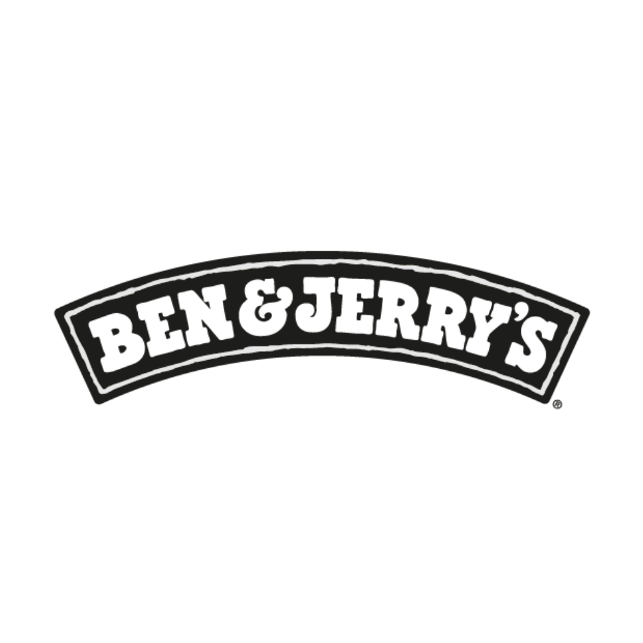 Ben & Jerry's logo in black and white with the brand name curved in bold letters.