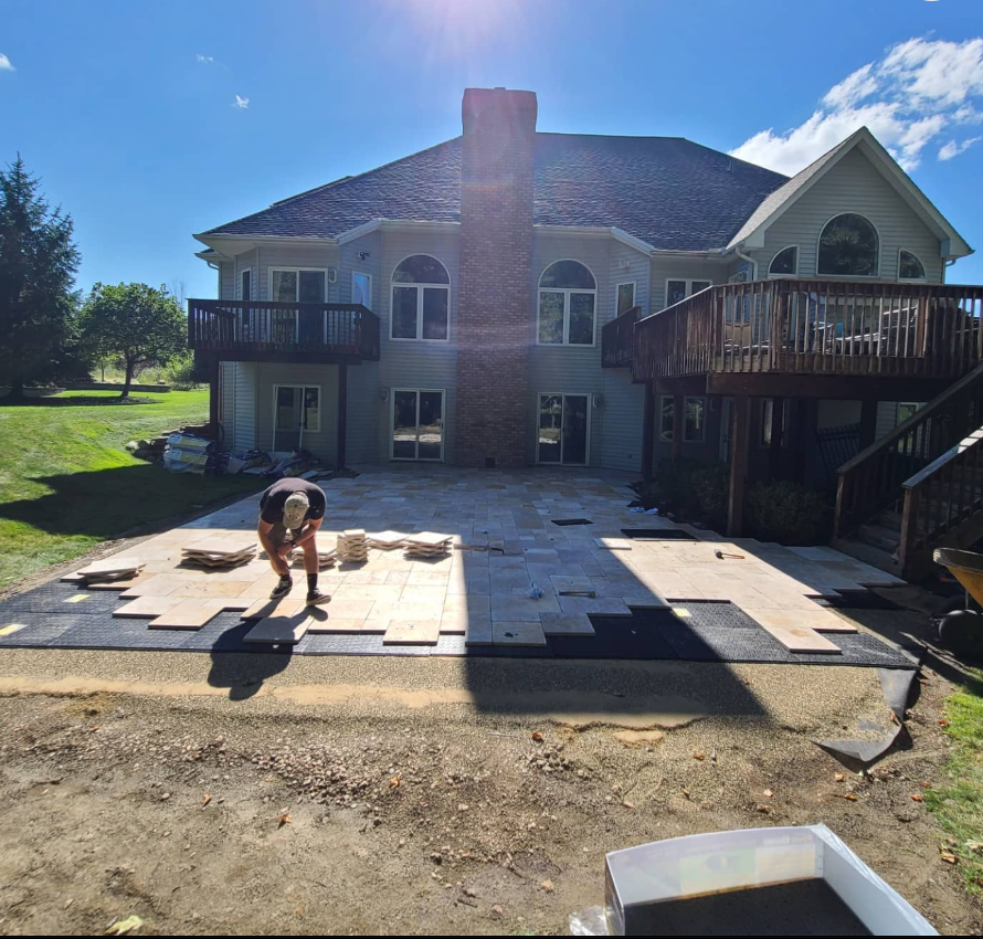 A large tavertine paver patio, nearly 1,400 sq ft!!