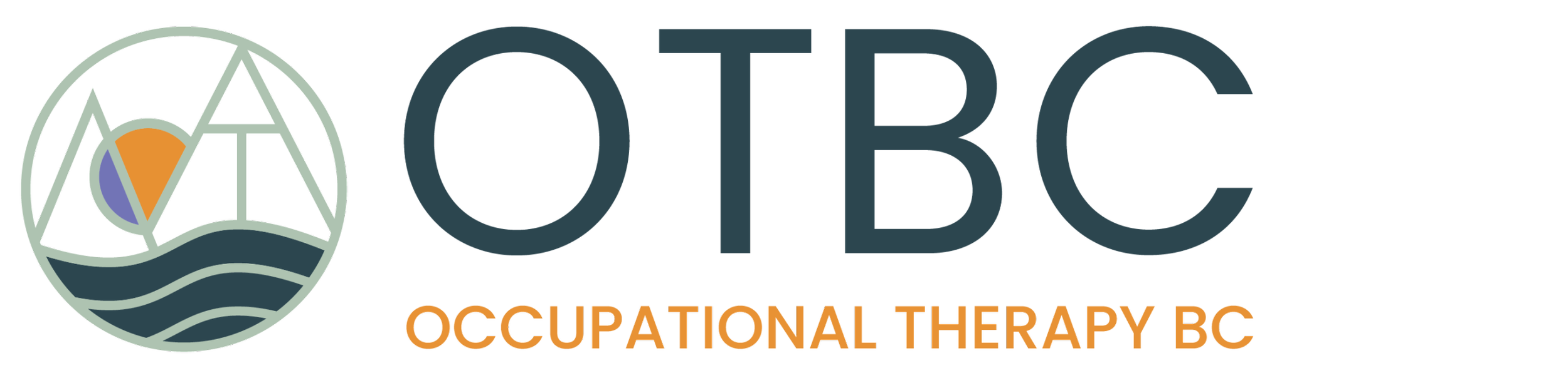 Logo for Occupational Therapy BC featuring a circular graphic with a sailboat, water waves, and a rising sun, along with the text "OTBC Occupational Therapy BC".