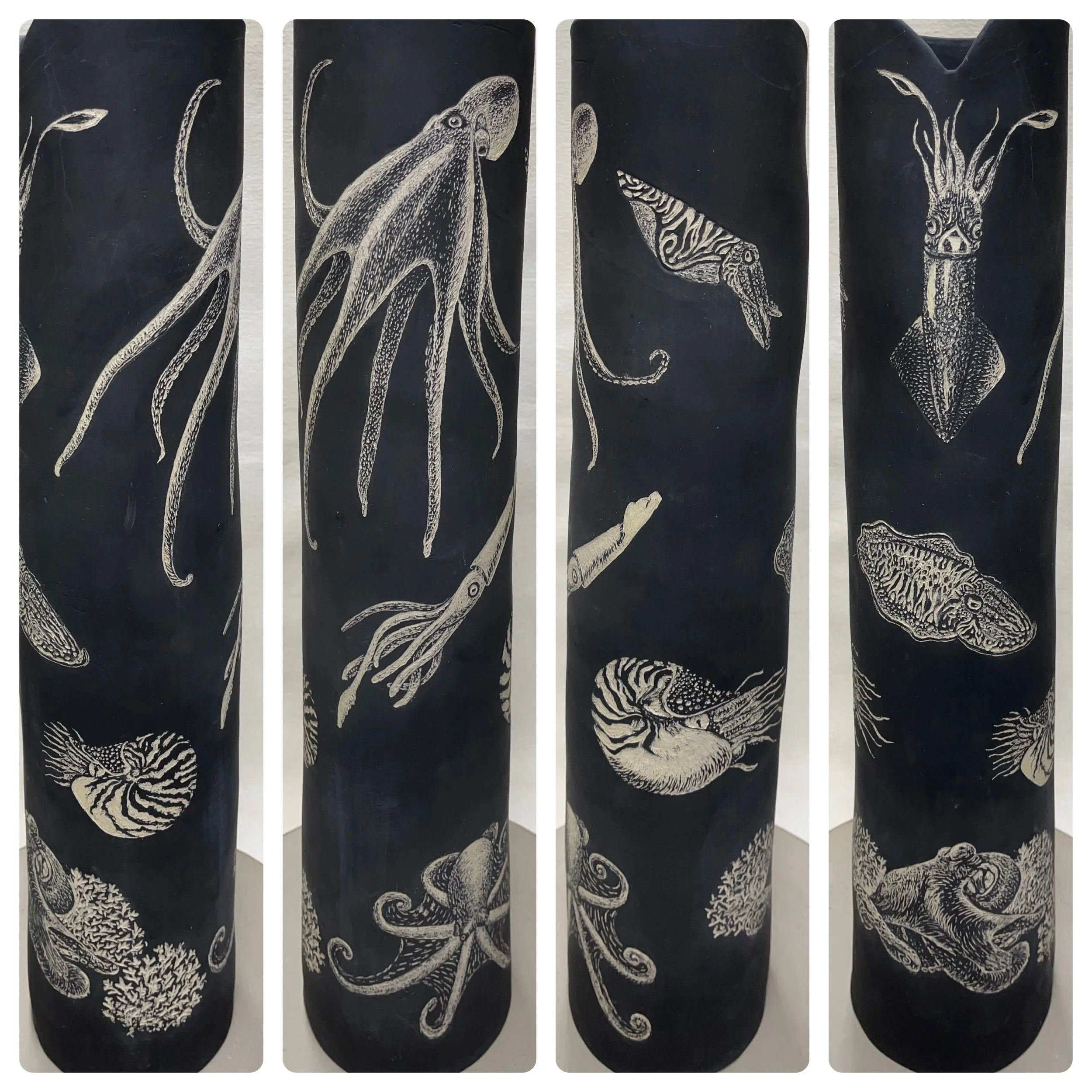 Cephalopods Vessel: Sgraffito on Stoneware