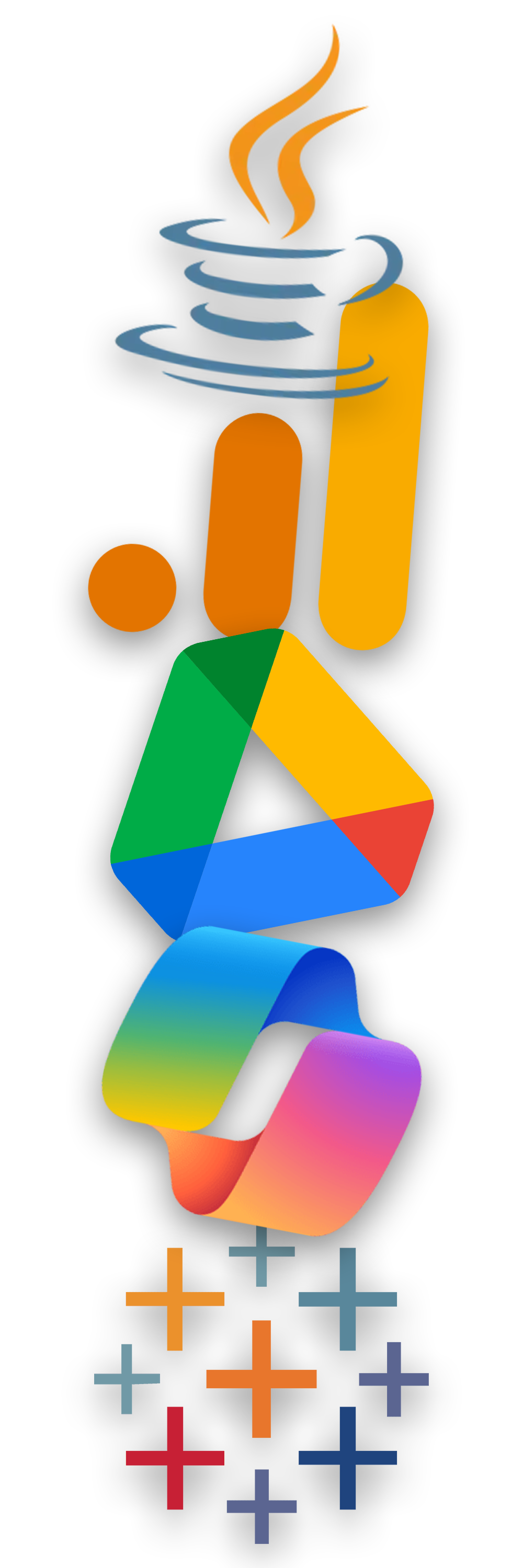 A vertical display of technical programs, including Java, Google Analytics, Microsoft 365, and Tableau.