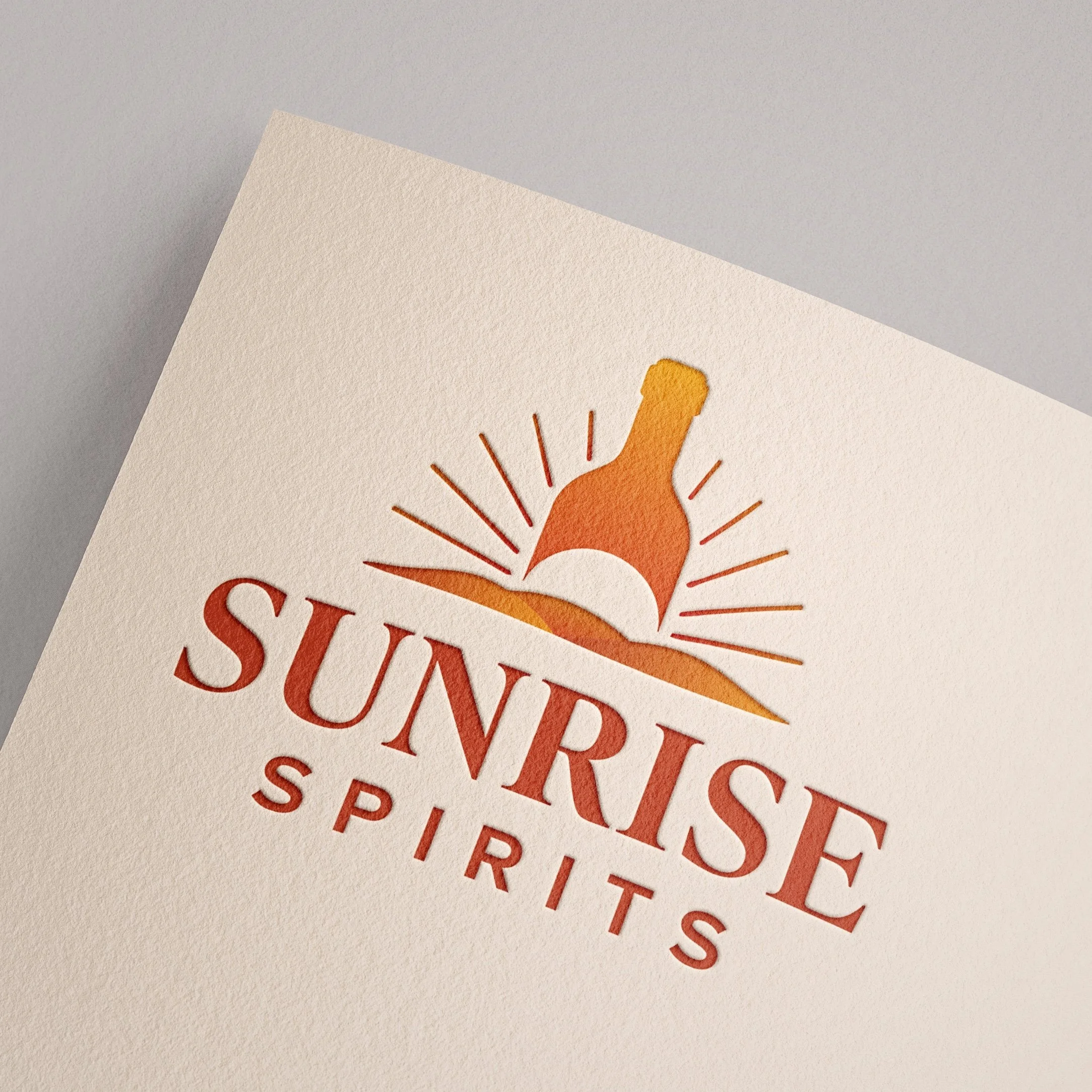 Sunrise Spirits logo featuring a stylized sun rising behind a bottle.