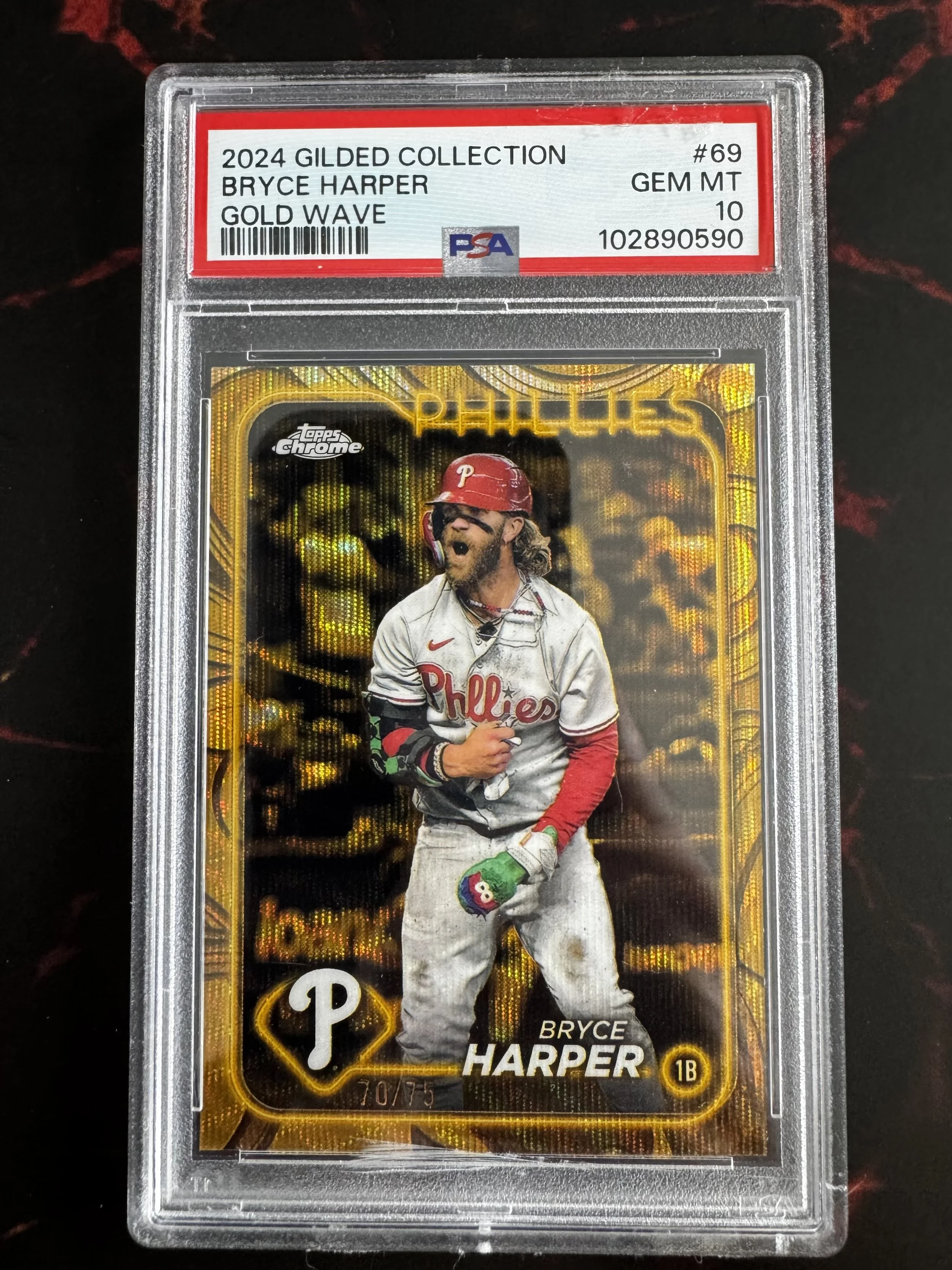 2024 Topps Chrome Bryce Harper Gilded Collection Gold Wave PSA 10