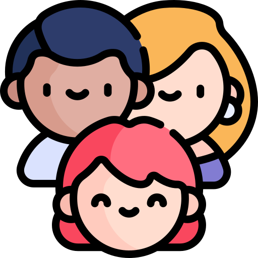 Illustration of three happy friends close together, showing diverse hair colors and styles.