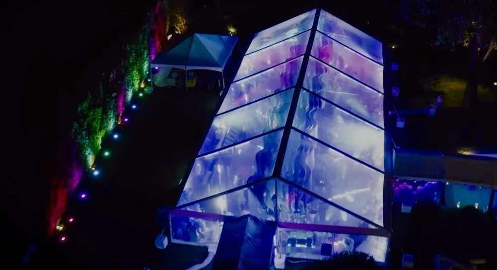 Nighttime scene at a lighted outdoor event - HSP event production in Boston MA