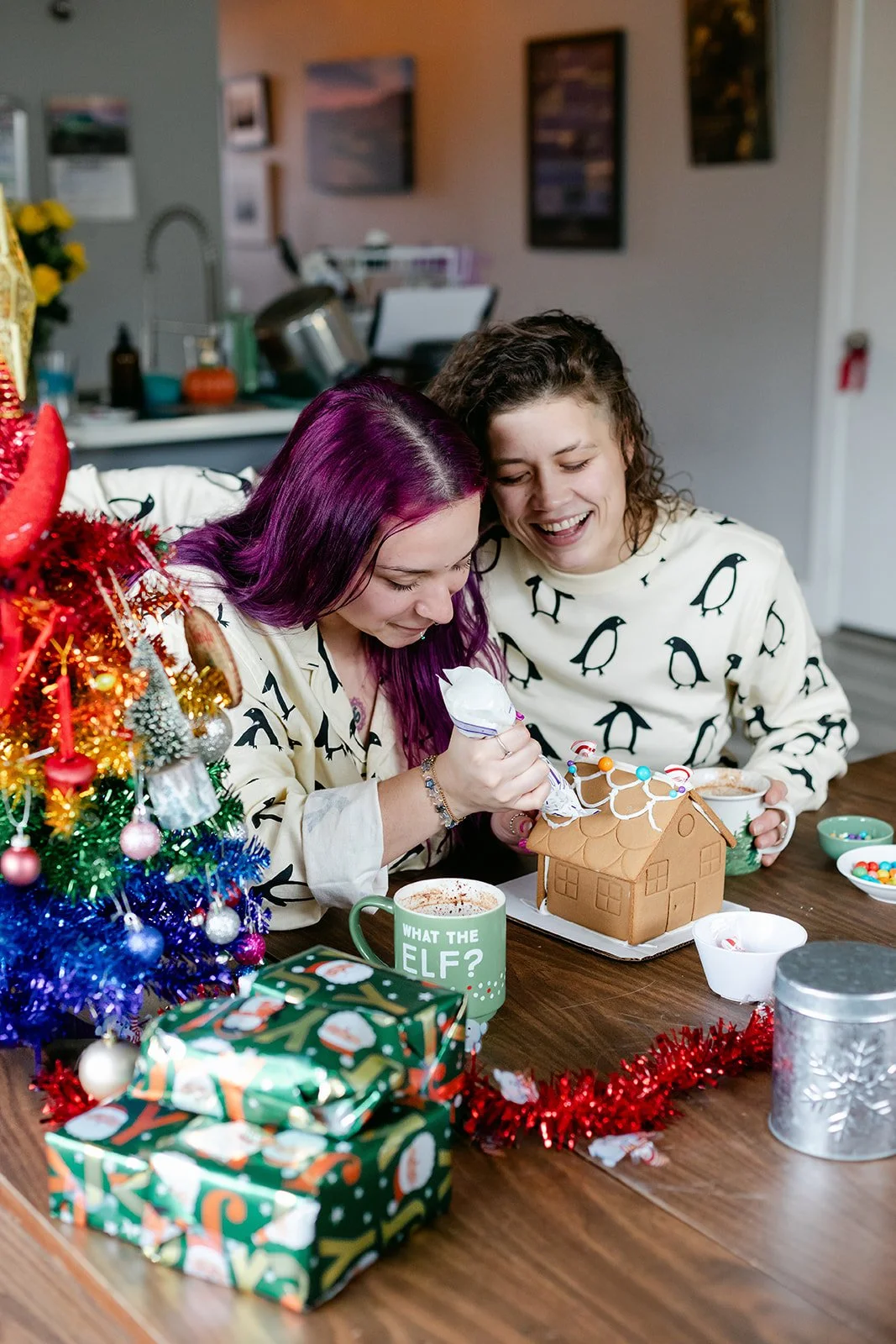 Matching Pajamas &amp; Gingerbread Houses |  Portland, Oregon Couples Photographer