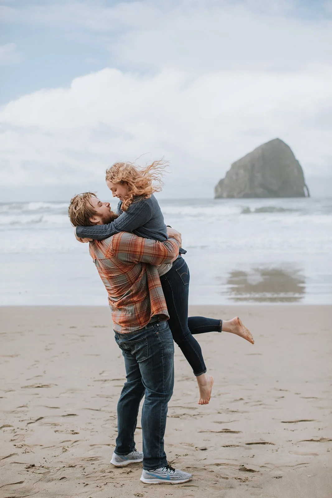 Wind, Waves, and a Very Good Dog: Kari &amp; Rob at Haystack Rock, Cannon Beach