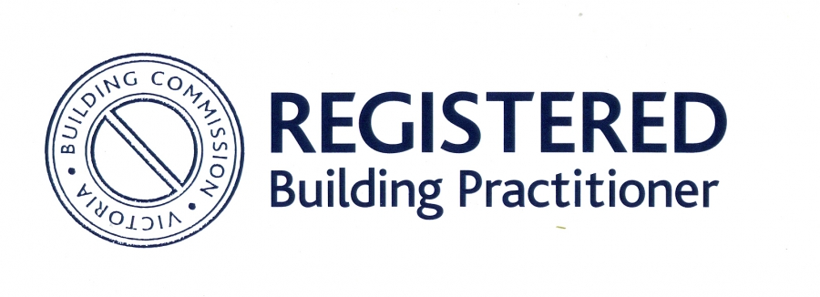 A logo with a circular badge on the left and text on the right. The badge says 'Building Commission Virginia' around the circle with a diagonal line through the center. To the right, it says 'REGISTERED' in large bold letters, with 'Building Practitioner' underneath in smaller text.