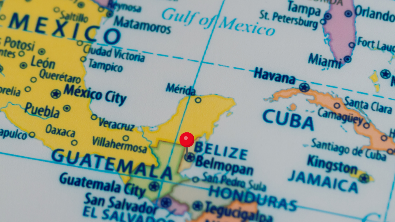 Map showing parts of Mexico, Belize, Cuba, and the surrounding Caribbean, with country names and major cities labeled.