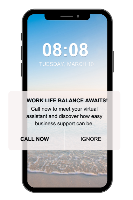 Smartphone screen with a notification about professional support, showing the time as 08:08 on Tuesday, March 10.