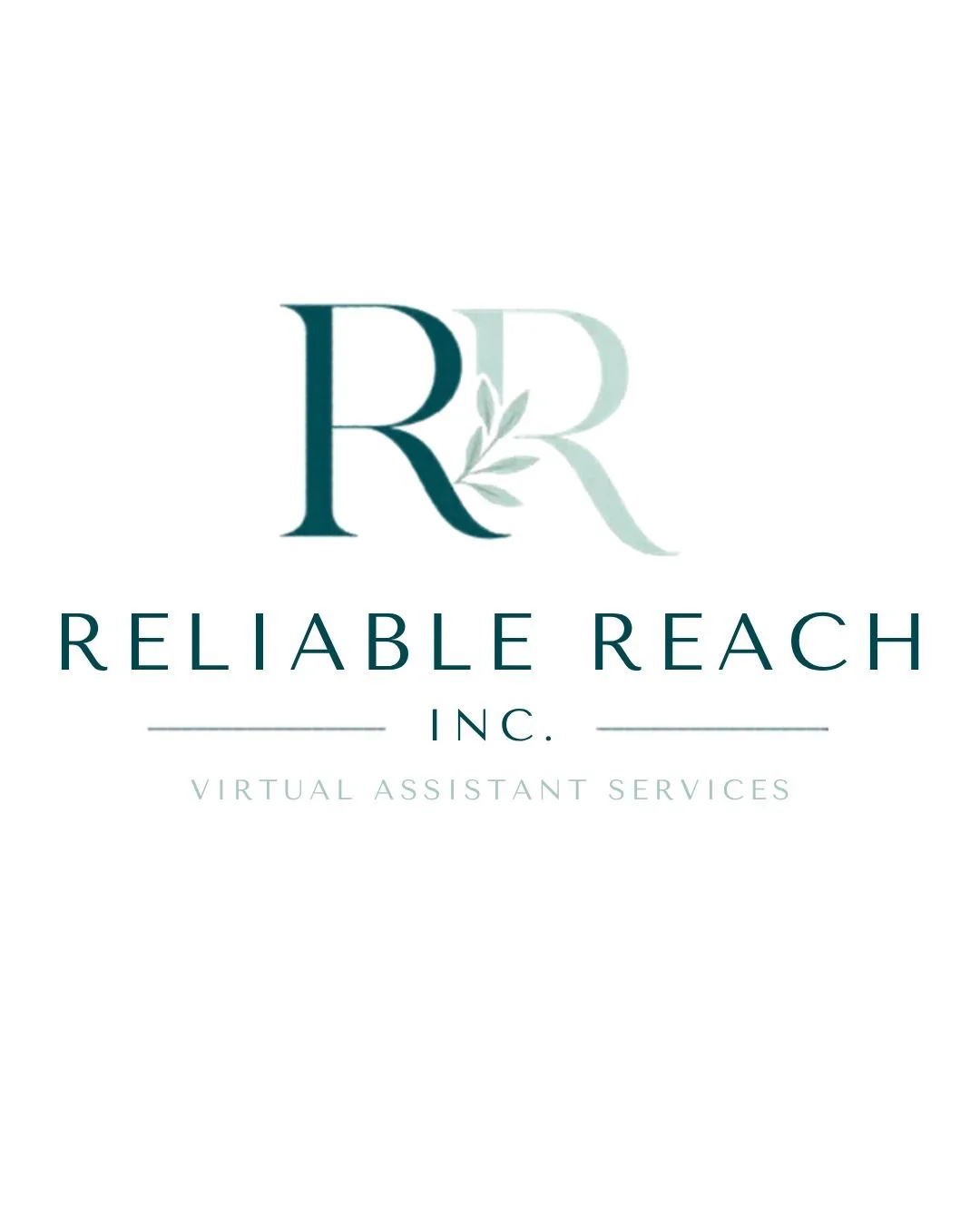 Logo for Reliable Reach Inc., featuring stylized overlapping letters R and R with a leaf motif, and the text "Reliable Reach Inc. Virtual Assistant Services" underneath.