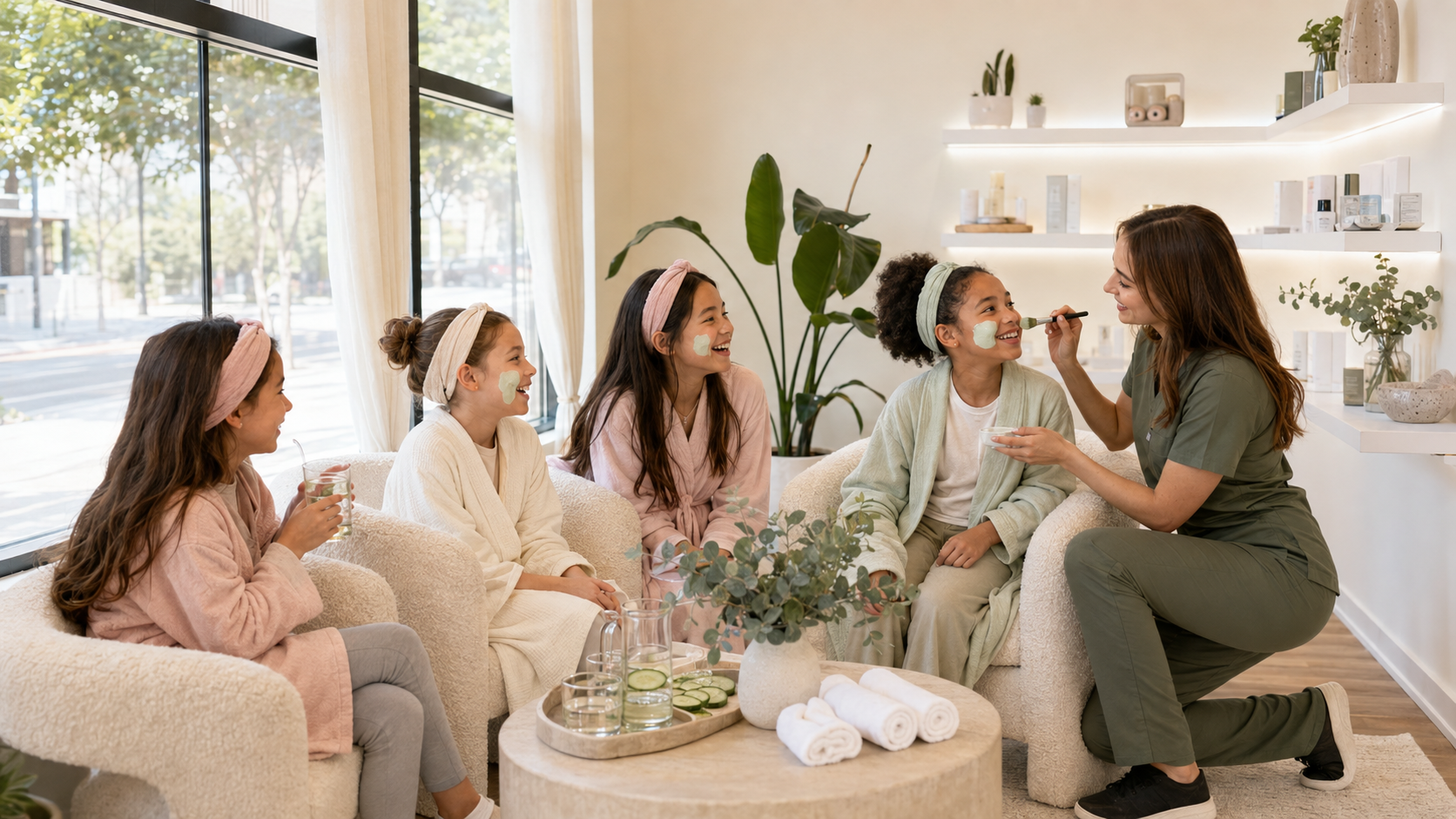 Girls at a spa birthday party in New Rochelle, NY
