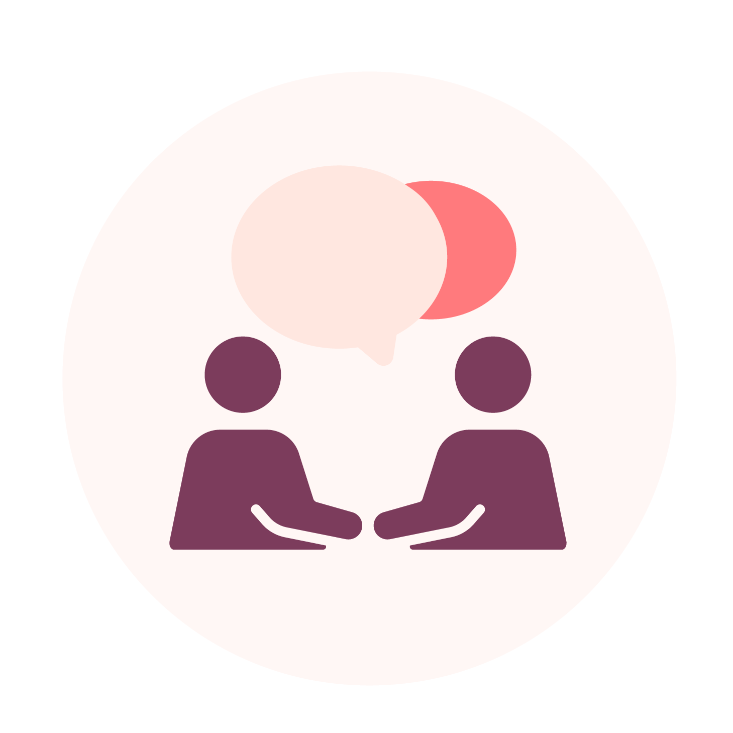 two people icons talking with conversation bubble