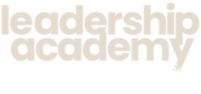 Text reading 'leadership academy and coaching' in white on a black background.
