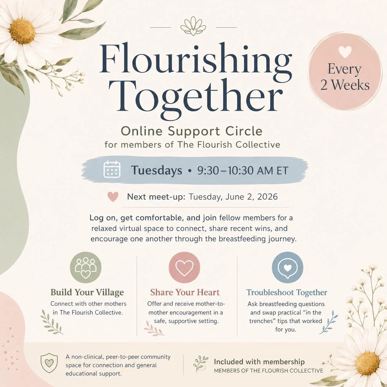 Flourishing Together is happening every 2 weeks inside The Flourish Collective 🌿

Breastfeeding can feel so much lighter when you have encouragement, community, and a safe place to ask questions along the way.

Inside The Flourish Collective, member