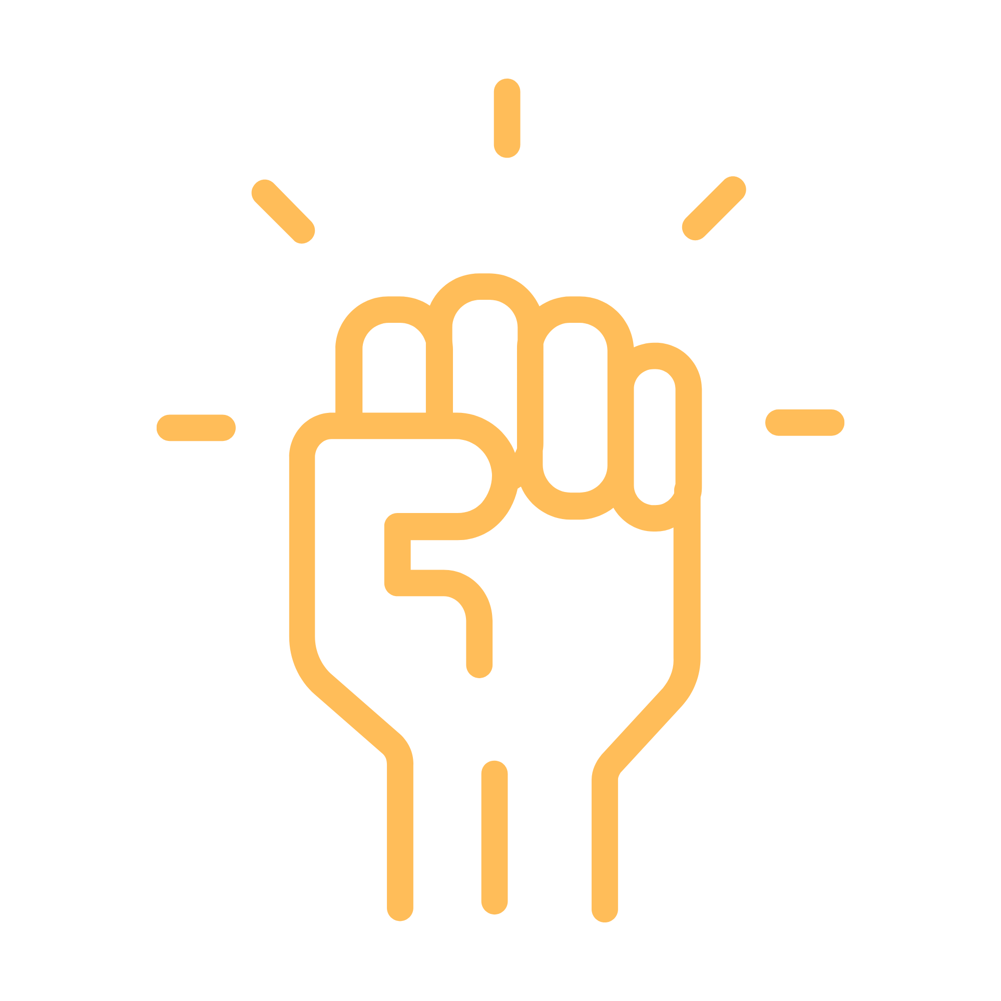 A stylized graphic of a human hand in orange outline, with a small flame above it, symbolizing fire safety or fire prevention.