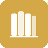 Icon of white bar chart with four vertical bars on a gold background