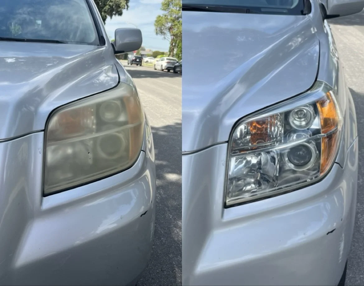 Honda Pilot headlight restoration before and after