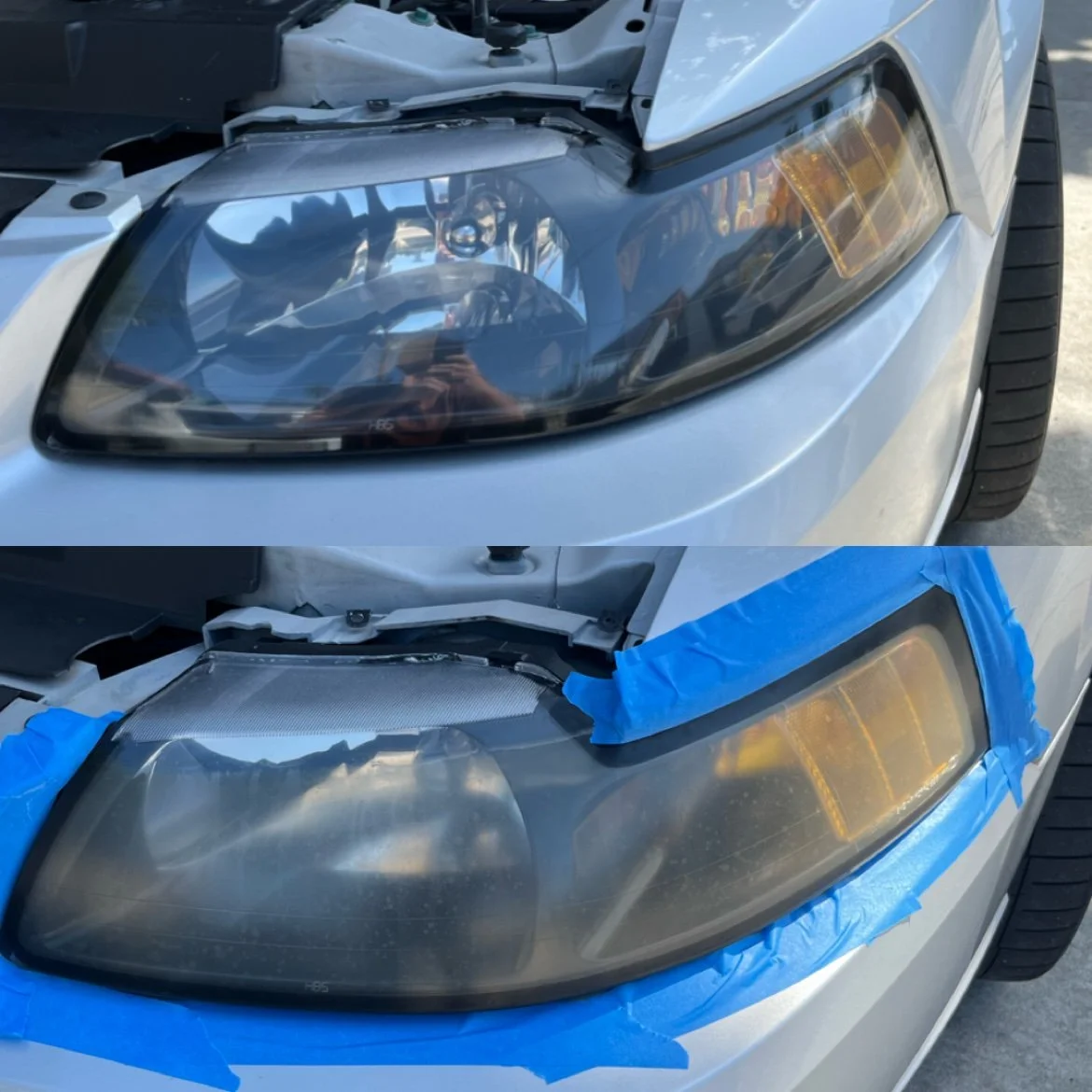 Ford Mustang headlight restoration before and after