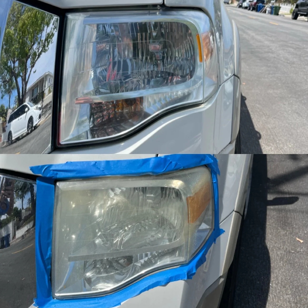 Ford Expedition headlight restoration before and after