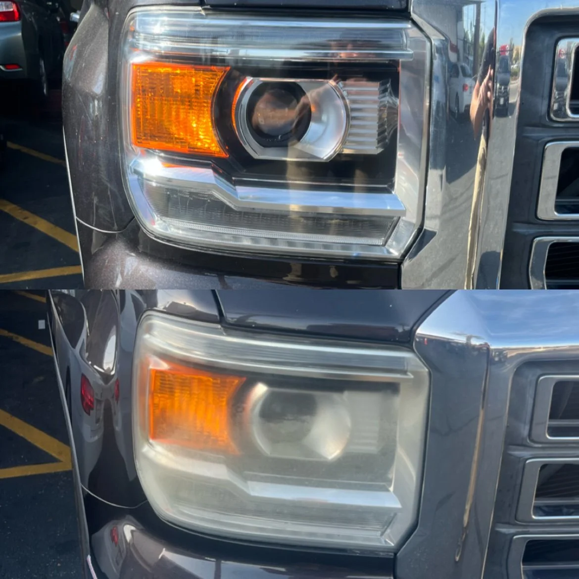 GMC Sierra 1500 headlight restoration before and after